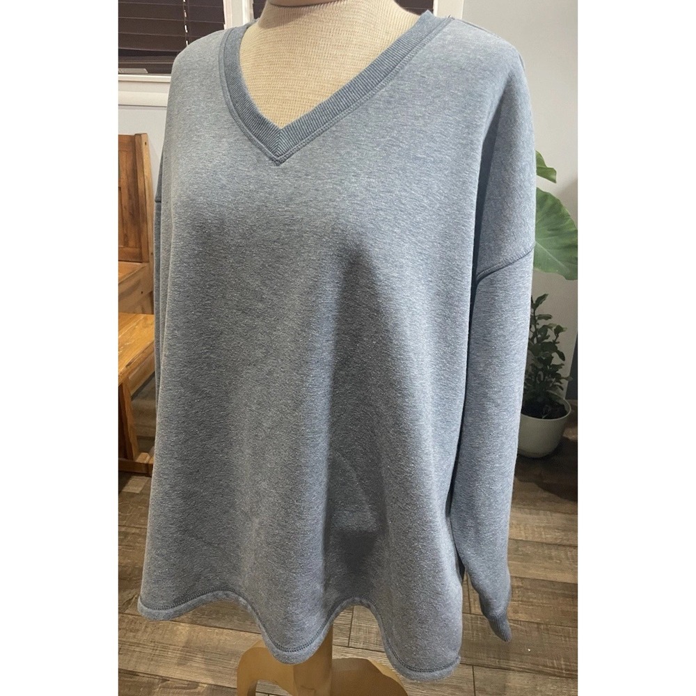 Velour Lined Blue V Neck Light Powder Blue Pullover Sweatshirt 1X Cozy Warm